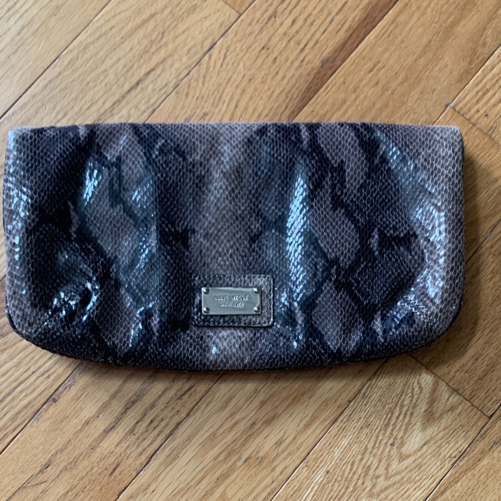 Nine West Snake Print Clutch with Metallic Accent